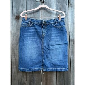 Vintage LACOSTE Big Logo Denim Mini Skirts Medium Wash Crocodile Logo Size 40